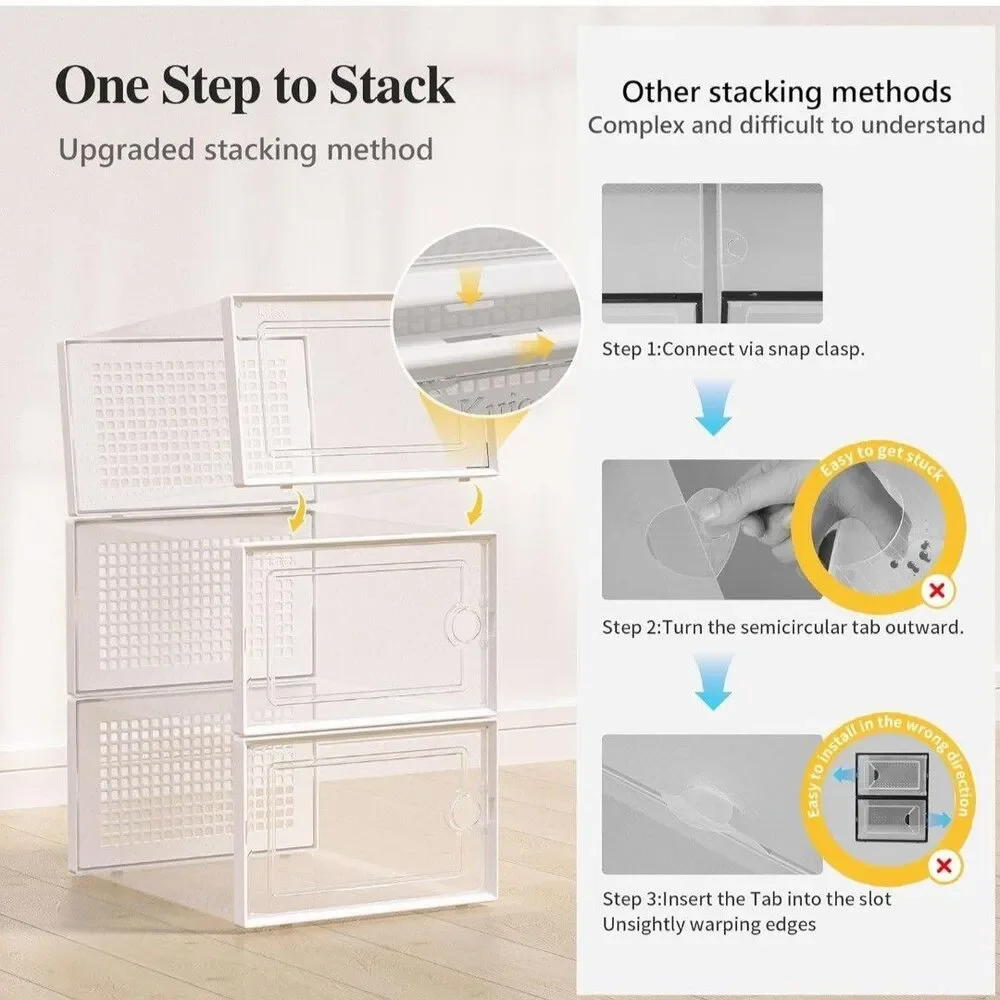 12pk Clear Shoe Storage Boxes Stackable Organizer size L